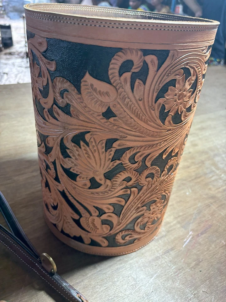 Shwaan Cilíndrico Trabajado a Mano Arnés Cuero Basura, Cesta Decoración del Hogar Foto 4 de 4