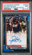 2024 BOWMAN CHROME PAULINO SANTANA PROSPECT Auto BLUE RAYWAVE /150 PSA 9