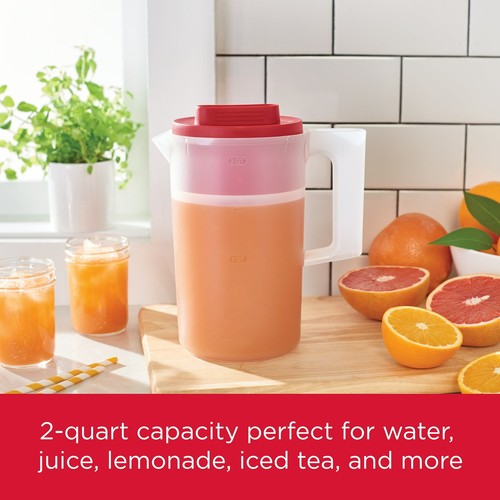 Rubbermaid 2 Quart 1 Pack Red Plastic Simply Pour Pitcher with Multifunction Lid - Picture 4 of 8
