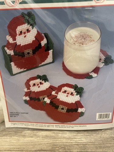 Bucilla Christmas Plastic Canvas Kit Roly Poly Santas Coasters Set of 7 #61118 - Picture 4 of 6