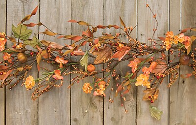 4 ft GARLAND-Fall Flowers leaves mini pumpkin pips berries Artificial Greenery