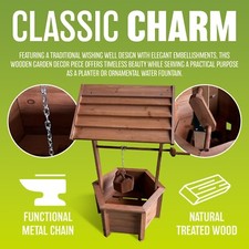 GARDEN WOODEN ORNAMENTAL PLANT FLOWER WISHING WELL PLANTER DECOR POT PATIO BOX