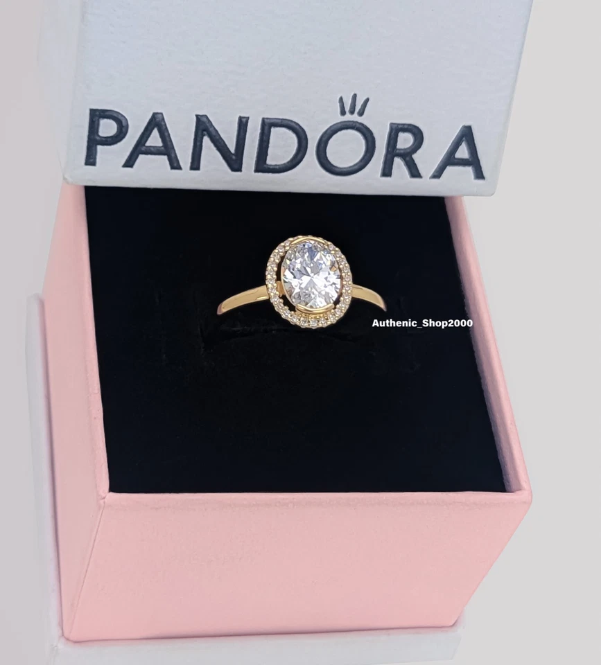 NEW 100% Authentic PANDORA 14K Gold Plated Oval Sparkling Halo Ring 163802C01 - Image 2 of 4