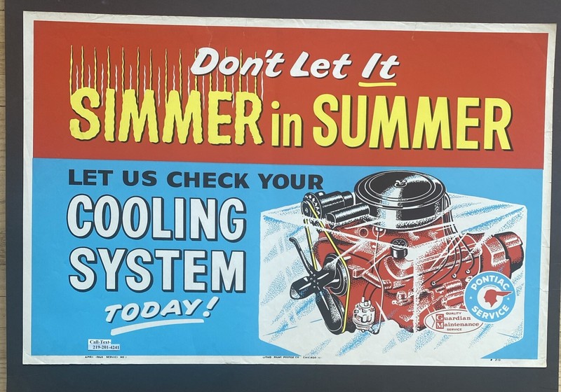 Vintage 1960 Original  Pontiac Poster 38x25 Garage Car Auto Engine Cooling
