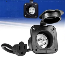 NEMA 5-15 15A Flanged Inlet Shore Power Receptacle w/ 16" Extension Cord for RV