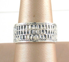 .925 Sterling Silver Ring Textured Wide Band Vintage Style Design sz 9.25