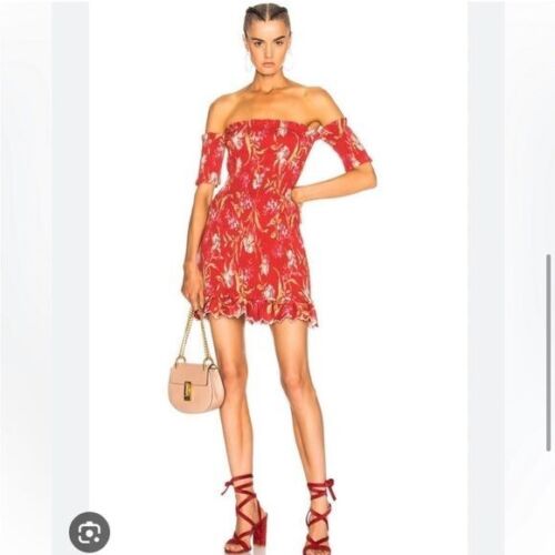 Zimmermann Corsair Iris Off The Shoulder Shirred Printed Linen Blend Dress Sz 1 - Picture 15 of 16