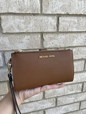 Michael Kors MK Jet Set Travel Double Zip Phone Case Card Holder Wristlet Wallet