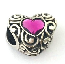 Brighton Swirly Love Pink Heart Bead, JC0217, Silver Finish, New