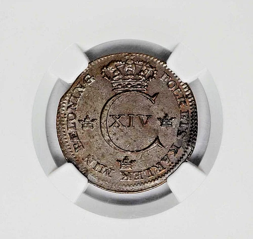 1819 SWEDEN CARL XIV JOHAN COPPER 1/4 SKILLING NGC MS-63 BROWN KM595