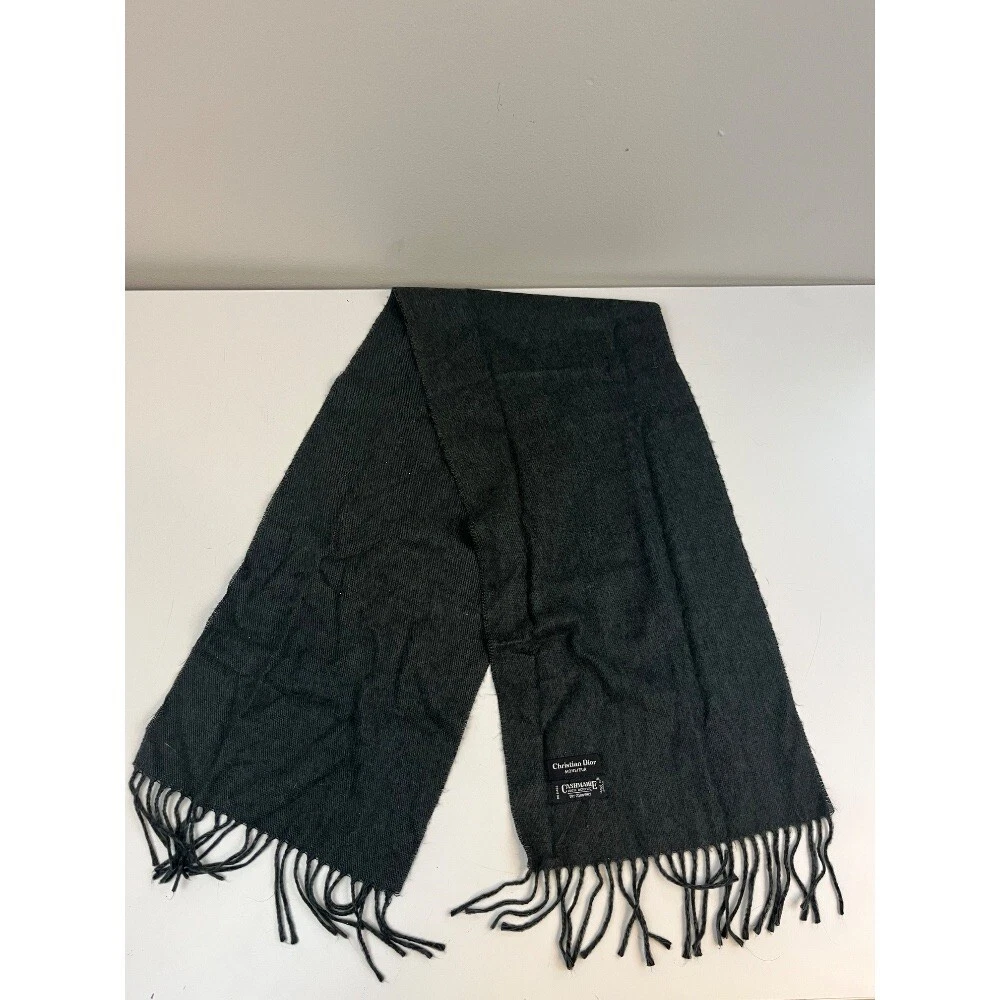 Christian Dior Monsieur écharpe grise acrylique cachemire bordure franges