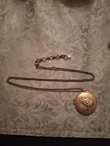 Used 30" Lucky Brand Elephant Locket Pendant Necklace Gift Vintage Women Jewelry