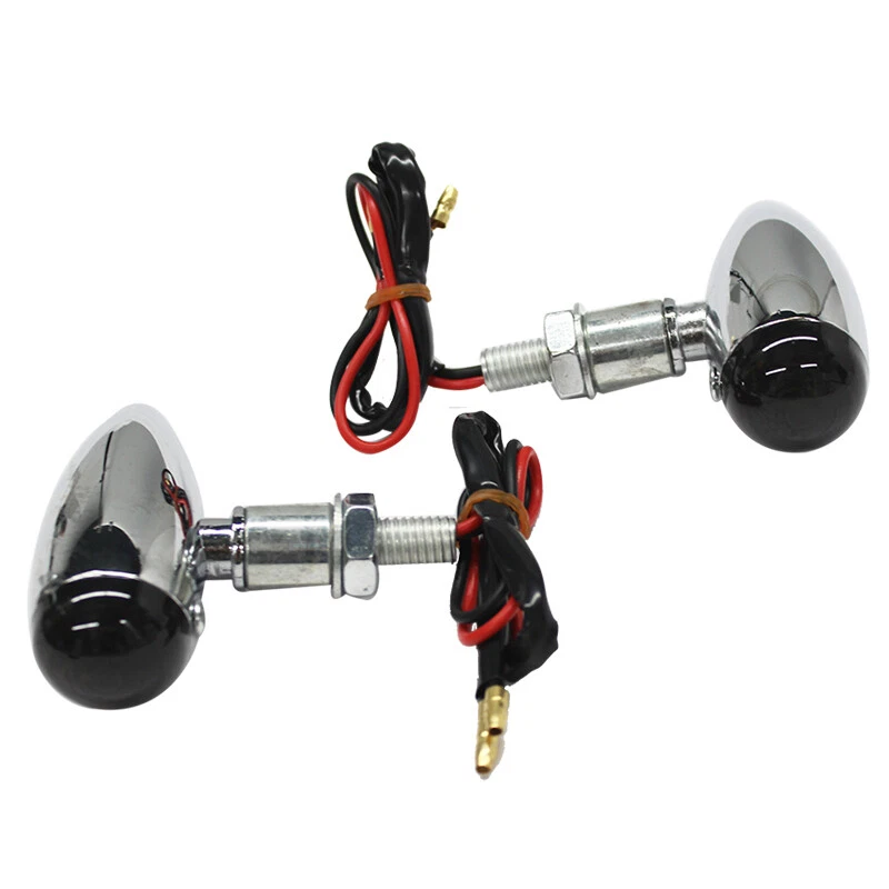 Chrome Motorcycles Turn Signals Blinker Lamp Amber Metal Smoke Lens 12V 10MM - Image 4 of 4