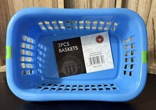 3 Pc Baskets for Storage 9" x 6" Blue