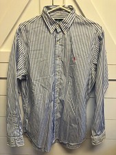 Mens Ralph Lauren blue white striped button down classic fit 16 1/2 34/35 pink