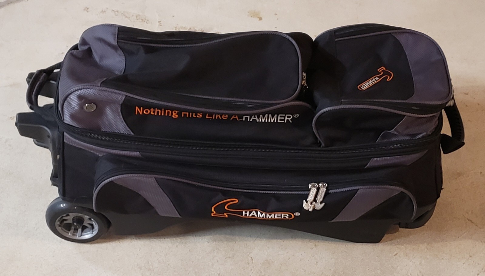 HAMMER 3 BALL BOWLING BAG WITH 5 INCH BALL BEARING WHEELS BLACK AND GRAY eBay