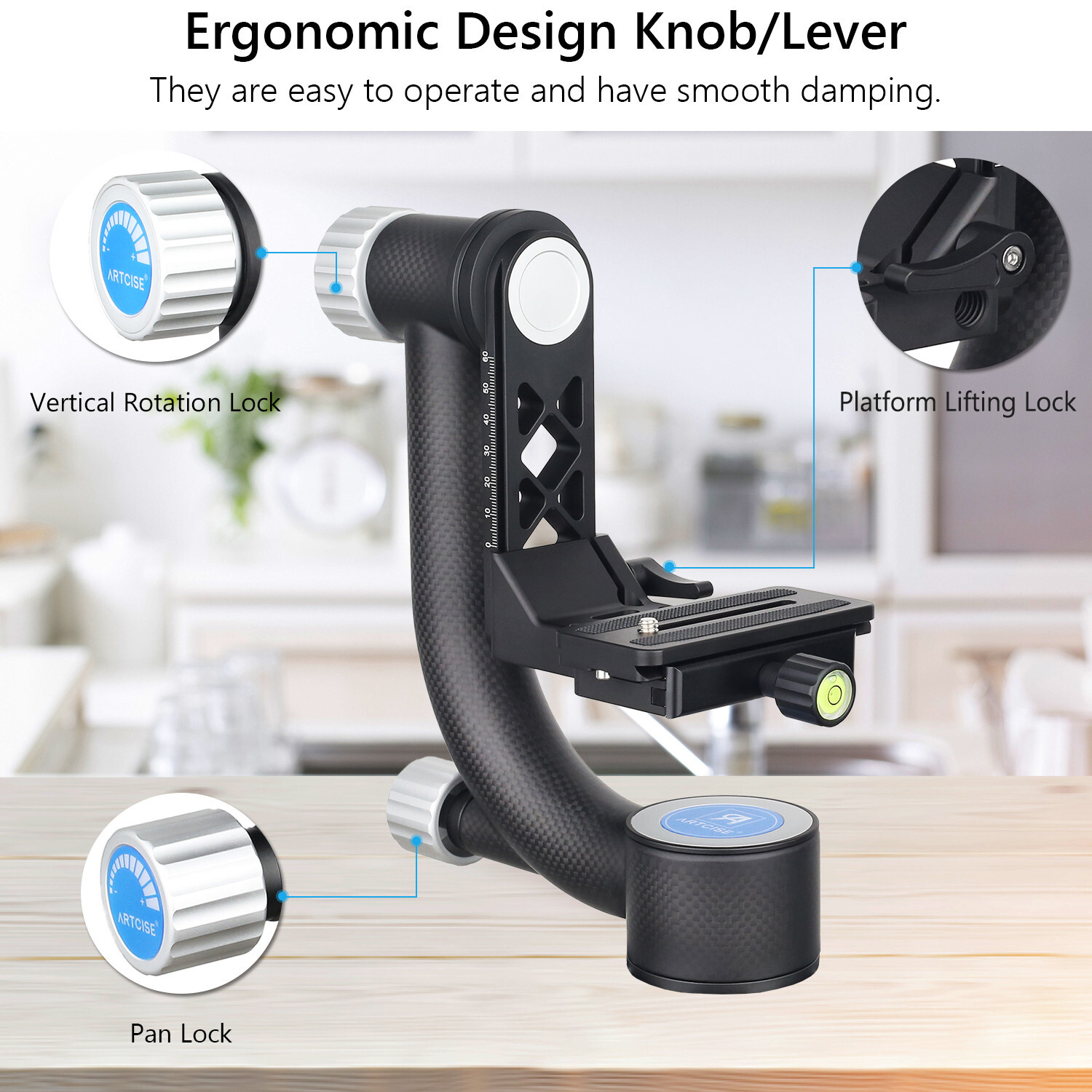 ARTCISE GH6 720° Carbon Fiber Tripod Panoramic Gimbal Pan Head Ball Mount for T