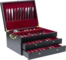 Silverware Storage Box,3 Layers Wooden Silverware Chest Case with Drawer,15.35"