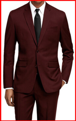 Mens Burgundy Suit 44 Jacket 38 Pants Regular Business Wool