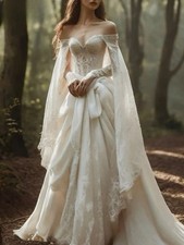 Fantasy Lace A Line Wedding Dress Lace Up Back Sweetheart Neck Bridal Gown