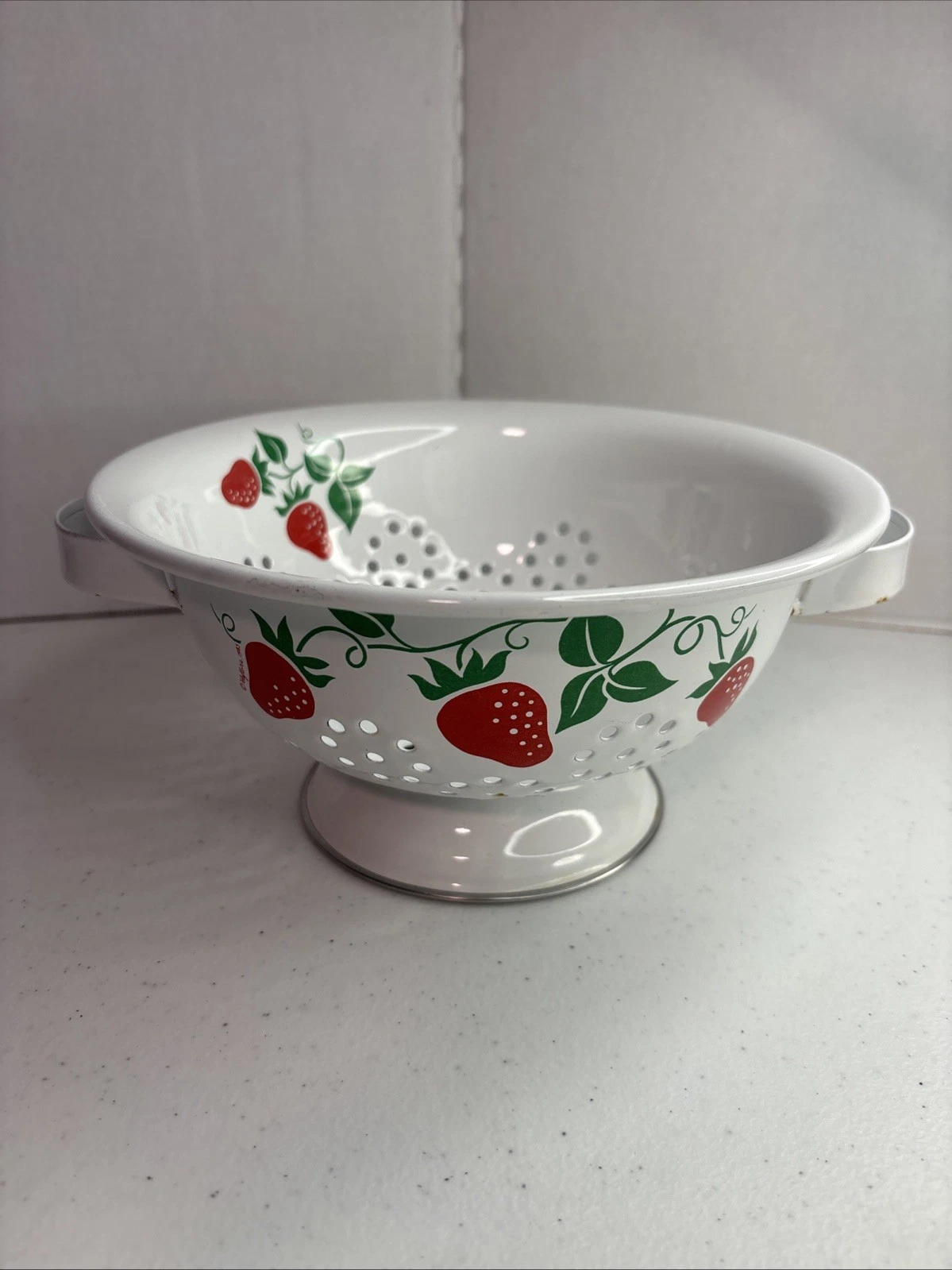 Vintage Strawberry Enamel Colander Strainer 8 Inch