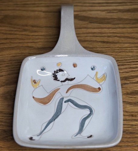 Vintage MCM Glidden Pottery 027 Circus Square Handled Plate Juggler Man