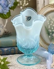 Fenton Ice Blue Opalescent Lily Of The Valley Handkerchief Vintage Vase 6.5”