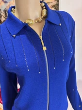 Skirt suit 10 M St. John royal blue embellished paillettes cobalt crystals