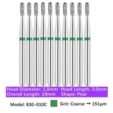 10pc Vakker Dental FG Diamond Burs Pear Burs for High Speed 830-010C Coarse Grit