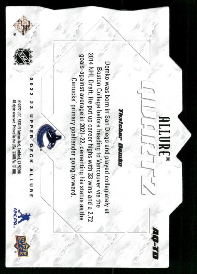 2022-23 Upper Deck Allure #AQ-TD Thatcher Demko Quartz - Image 2 of 2