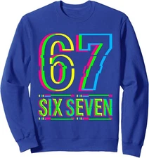 Retro 67 Meme Funny Six Seven Meme 6 7 Meme Fun Unisex Crewneck Sweatshirt
