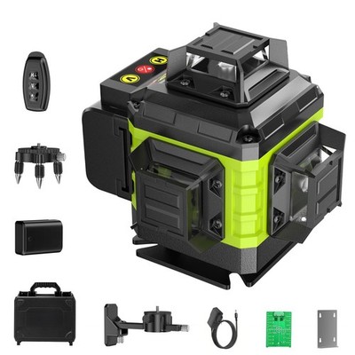 360° Self-Leveling Green Laser Level - 16 Lines, 4D, Remote Control, 2 Batteries