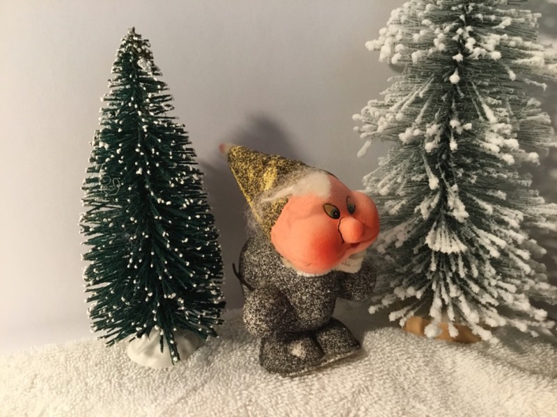 Vintage Christmas Putz Mica Cardboard Skier Candy Container Ornament Germany Elf