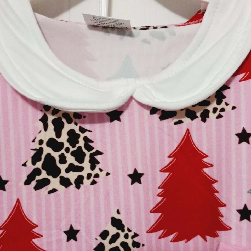 Nuevo Conjunto Pantalones Árbol de Navidad Rosa Niñas Talla 3T Arcos Vacaciones Volantes Manga Larga Foto 2 de 4