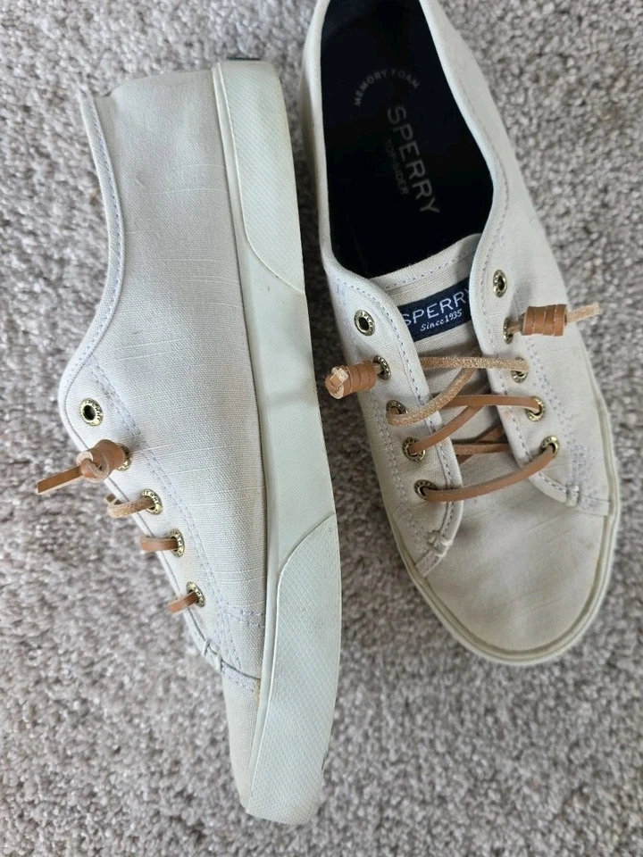 Sperry Mem Foam Top Sider Off White With Leather Laces 8.5 Womens STS81811 Shoes - Image 3 of 4