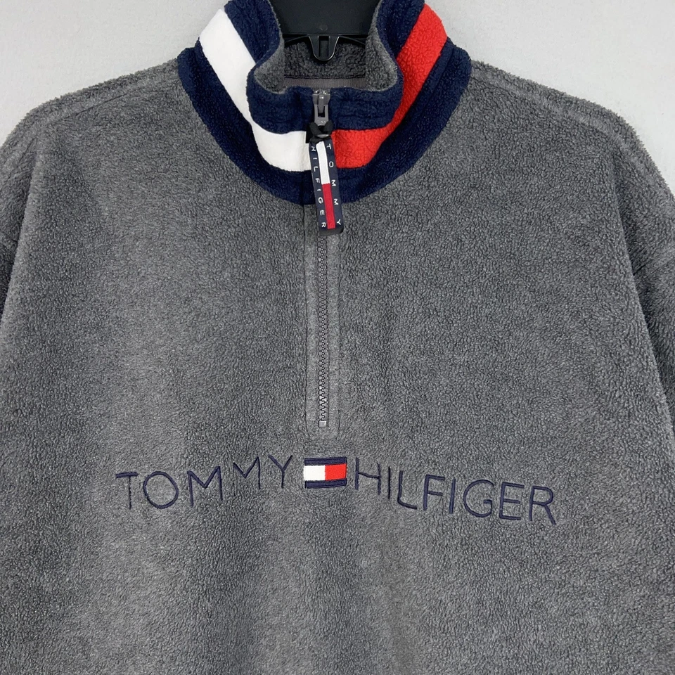 Vintage Tommy Hilfiger Sweater Mens Small Half Zip Fleece Mock Neck Spell Out - Image 2 of 4
