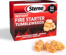 Sterno Instant Fire Starter Tumbleweeds, 50 Count — Made with Natural Wood, Odor