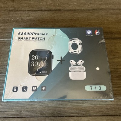 S2000Promax Smart Watch Black Case 7 Multicolor Bands And Earbuds Included.