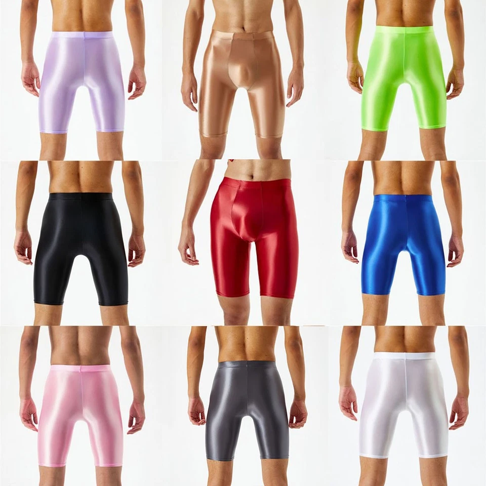 Mens Glossy Quick Dry Compression Shorts Tight Underwear Workout Shorts Fittnes↔ - Image 2 of 4