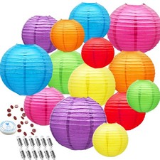 Hanging Paper Lanterns Decorative, Rainbow Colorful Chinese Paper Lanterns Ce...