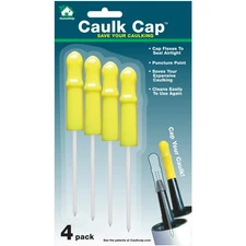 Caulk Cap CCY, Reusable Caulk Tube Sealers with Built-in Puncture Pin, 4 Pack