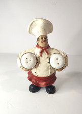 Mr. Chef Hand Painted Figurine Holding Salt  Pepper Shakers