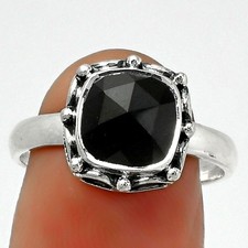 Faceted Natural Black Onyx Brazil 925 Sterling Silver Ring s.7.5 Jewelry R-1198