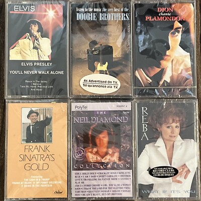 Lot 6 cassette (new & sealed) Dion Diamond Sinatra Presley McEntire Doobie