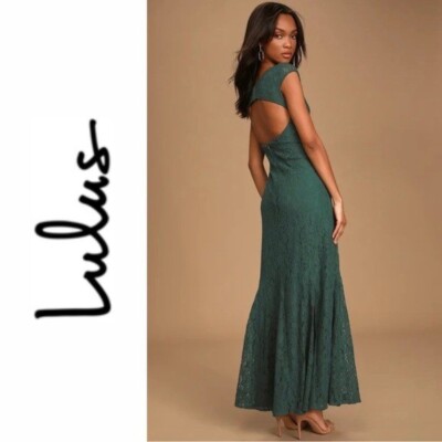NWT Lulu's Emerald Green Lace Backless Maxi Dress / Small | eBay