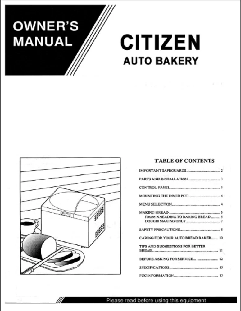 Citizen Bread Machine Manual J5740 J5740X J7541X J5741Z J5742 J5744 J5745 J5746