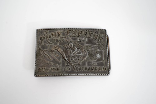 RARE Vintage 1860 1861 Pony Express St. Joe To Sacramento BRASS Belt Buckle - Picture 1 of 2