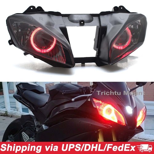 Customized Front Headlight Assembly w/Red Angel Eye For Yamaha YZF R6 2008-2015 - Picture 1 of 24