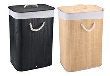 Bamboo Laundry Basket with Lid Foldable Washing Clothes Bin Hamper with Liner
