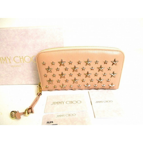 めろん 未使用 JIMMY CHOO FILIPA JIMMY CHOO FILIPA Zip-Around Leather Long Wallet with Star Studs
